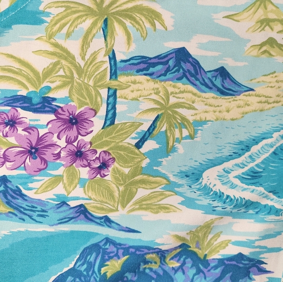 Island Republic Silk Hawaiian Shirt Size X Large Floral Blue Green - Picture 5 of 8